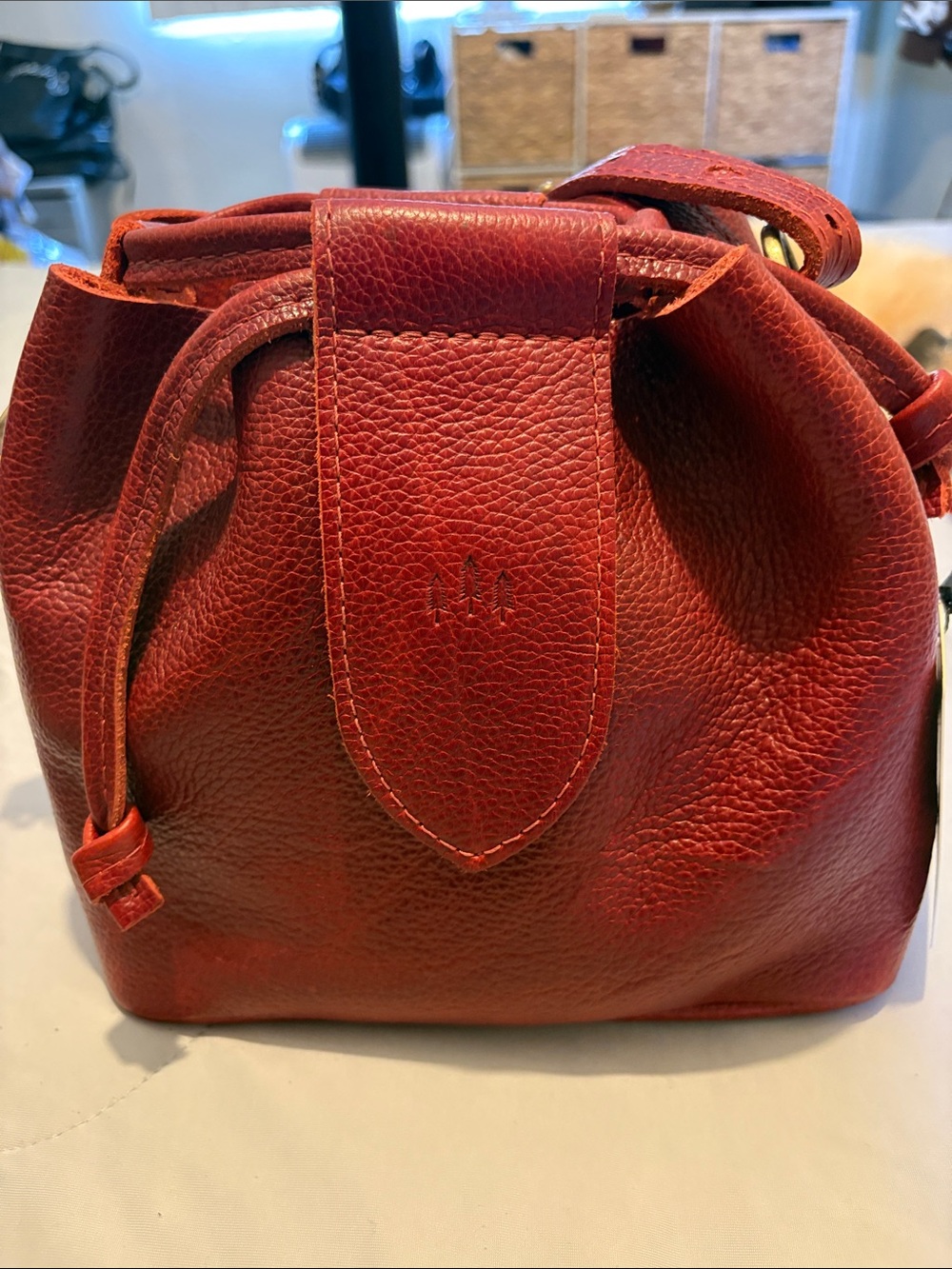 Portland leather small firefly bucket bag chilli red